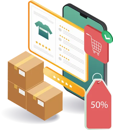 E-commerce market cardboard package for shopping  Illustration