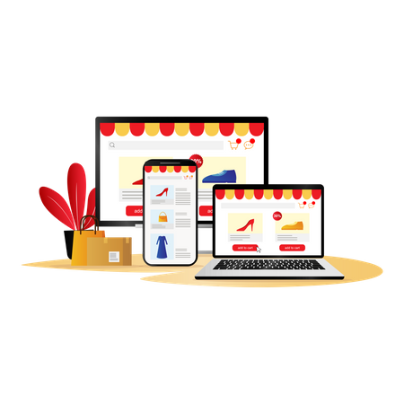E-commerce on multiple devices Illustration
