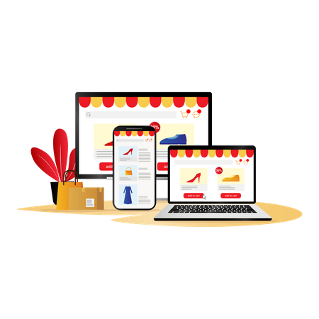 E-commerce on multiple devices  Illustration