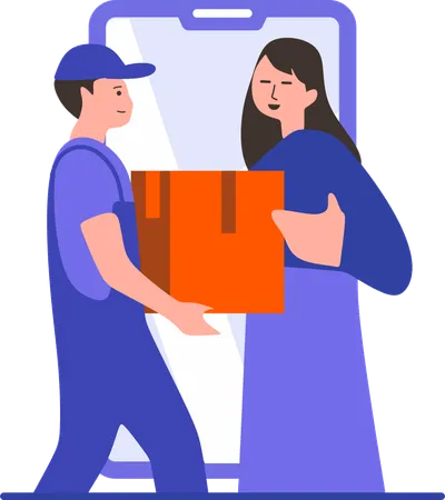 E-commerce Shipping delivery received by woman  Illustration