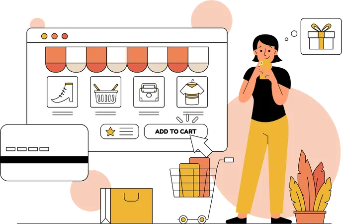 This Illustration Showcases An User Used E Commerce Website Application Project Making It Perfect For Use In Web Design Posters And Campaigns With Its User Friendly And Editable Design It Serves As A Valuable Resource For Mobile Apps And Tools Whether For A Technical Or Interpersonal Audience This Illustration Is Sure To Inspire And Engage Anyone Interested In App Development イラスト