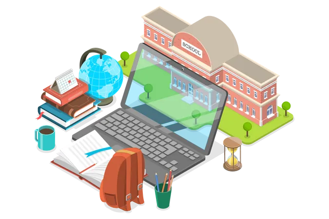 E-learning and Back to Digital School  Illustration