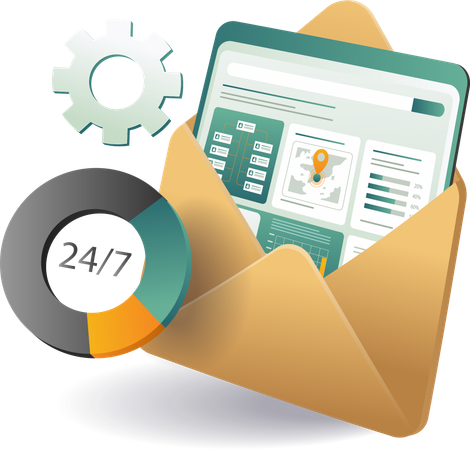 Dashboard für E-Mail-Marketinganalysen und Schnittstelle zum Kundenservice  Illustration