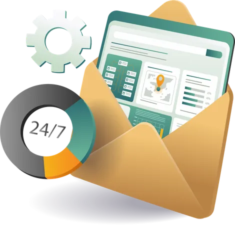 Dashboard für E-Mail-Marketinganalysen und Schnittstelle zum Kundenservice  Illustration