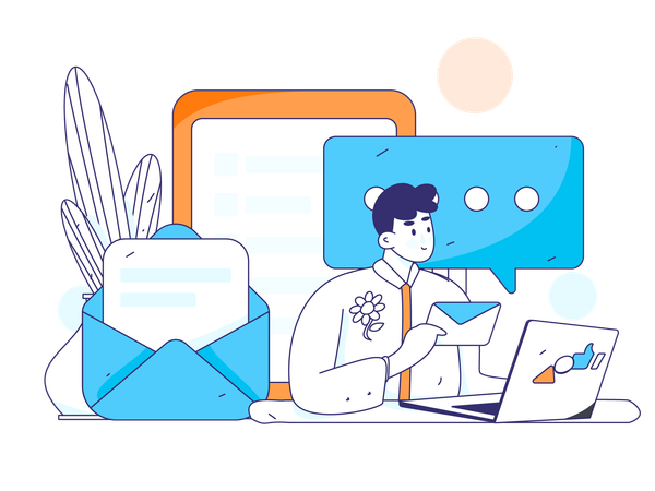 Funcionário trabalha em e-mails de marketing  Illustration