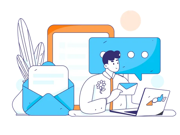 Funcionário trabalha em e-mails de marketing  Illustration