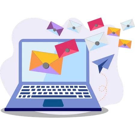 E-mails enviados de laptops  Ilustração