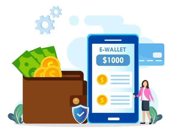 E Wallet Payment Application Smartphone Flat Vector Template Style Suitable For Web Landing Page Background Illustration