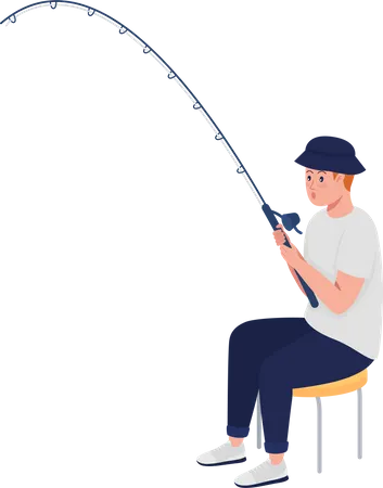 Eager teen angler with fishing rod Illustration