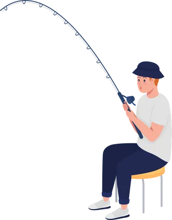 Eager teen angler with fishing rod  Illustration