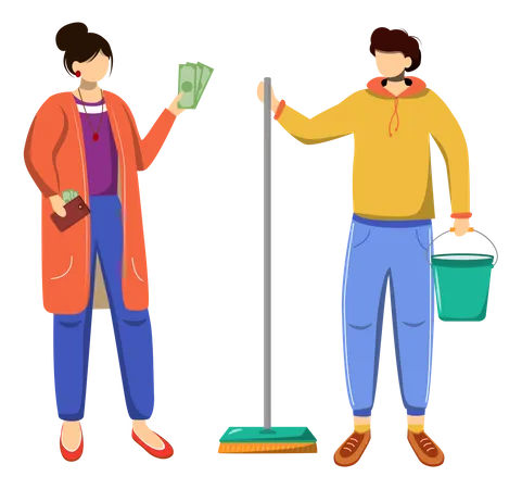 Earning Money For Travelling Flat Vector Illustration Getting Ready For A Trip Working As Cleaner Work For Student Youth Voyage Preparation Isolated Cartoon Character On White Background Illustration