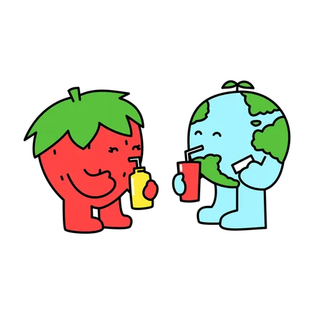 Earth and Apple Celebrating Friendship  Illustration