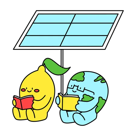 Earth and Lemon Studying with Solar Energy  Illustration