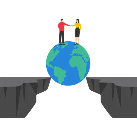 Earth bridging the gap between a business  Illustration