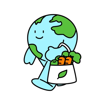 Earth Carrying Reusable Bag of Groceries  Illustration