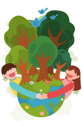 Earth Day Concept With Smiling Man And Woman Hugging Trees In The Forest With A Blissful Expression Ecology And Nature Conservation In Cartoon Character Flat Isolated Vector Illustration Illustration