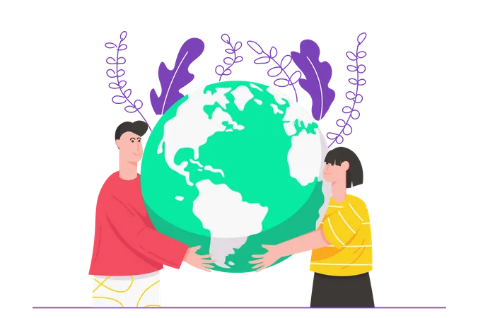 Earth Day Holiday Celebration Modern Flat Concept Woman And Man Hug And Hold Planet Nature Care Environmental Protection Eco Activism Vector Illustration With People Scene For Web Banner Design Illustration