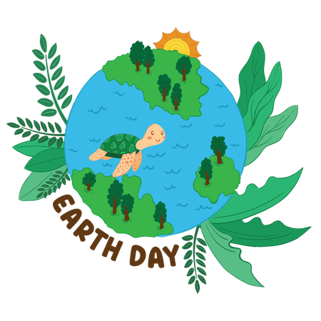 Earth Day Celebration with  Turtle  Illustration