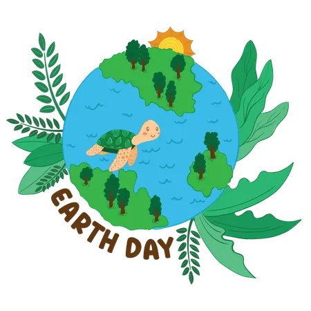 Earth Day Celebration with  Turtle  Illustration