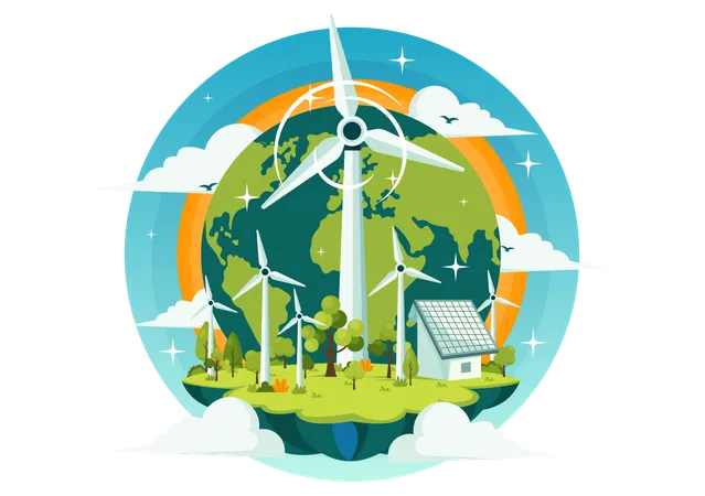 Earth Globe and Winds Turbines  Illustration