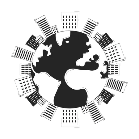 Earth globe with city buildings around  Illustration