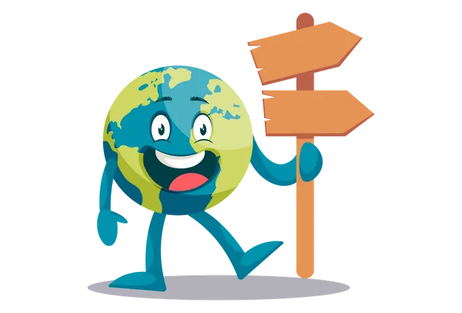 Earth holding wooden board in hand  Illustration