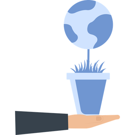 Earth in Pot Held by Hand  Illustration