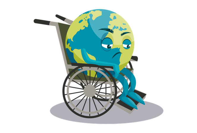 Earth is sitting in a wheelchair  Illustration