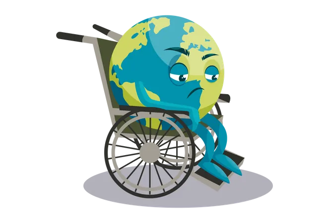 Earth is sitting in a wheelchair  Illustration