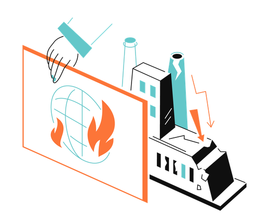 Earth on the fire and ruined manufacturing  Illustration