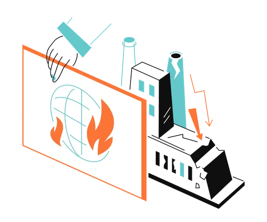 Earth on the fire and ruined manufacturing  Illustration