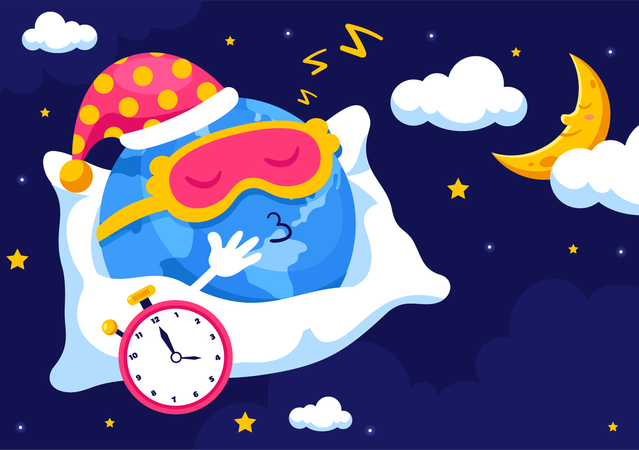 Earth sleeping on cloud  Illustration