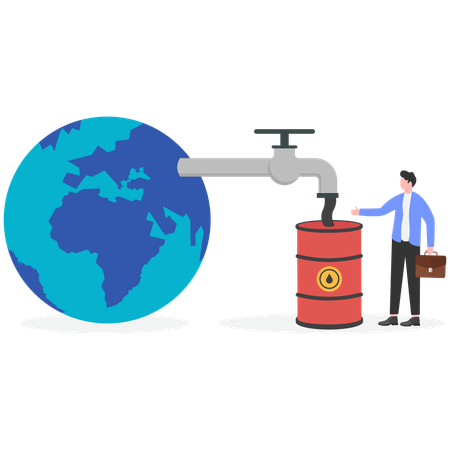Earth tap or faucet with a drop of petroleum Drilling oil  Illustration
