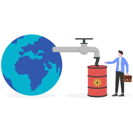 Earth tap or faucet with a drop of petroleum Drilling oil  Illustration
