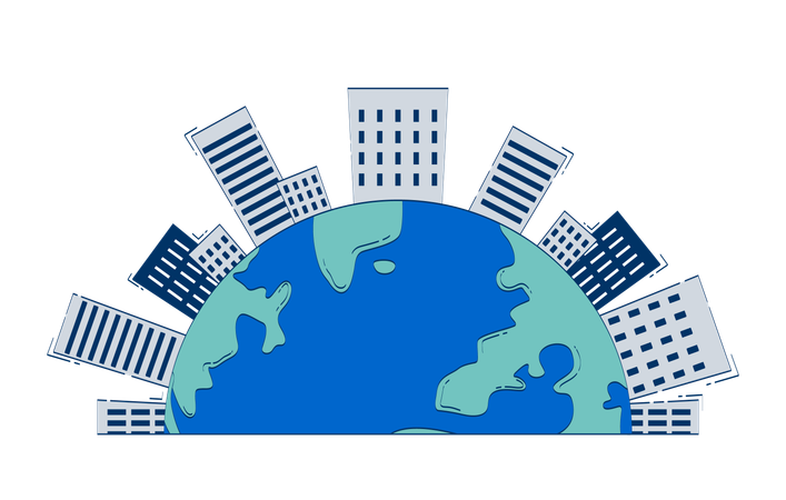 Earth with city skyline half globe  Illustration