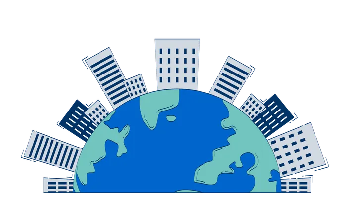Earth with city skyline half globe  Illustration