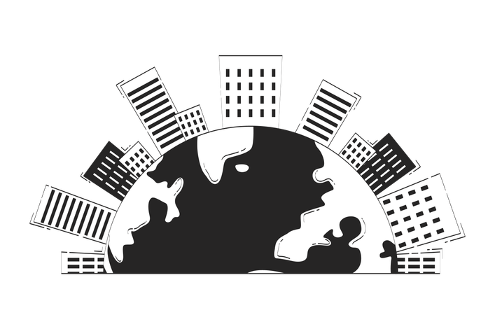 Earth with city skyline half globe  Illustration