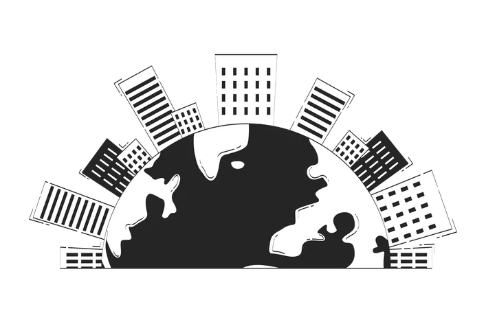 Earth with city skyline half globe  Illustration