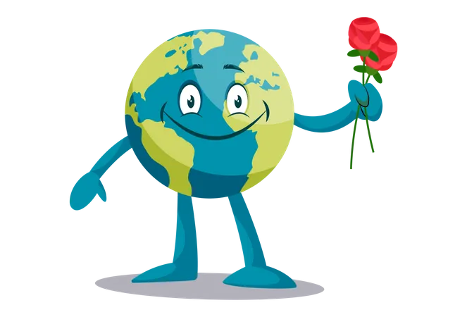 Earth with red rose  Illustration