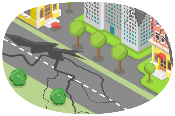 3 D Isometric Flat Vector Conceptual Illustration Of Earthquake Destruction Natural Disaster Or Cataclysm Illustration