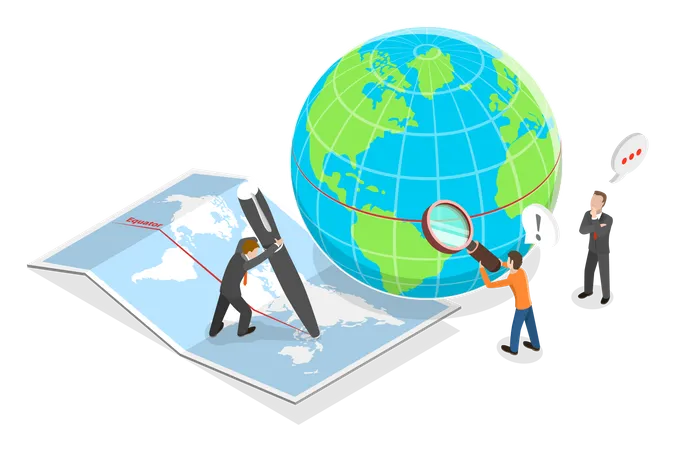 3 D Isometric Flat Vector Conceptual Illustration Of Earths Equator Geographic Coordinate System Illustration