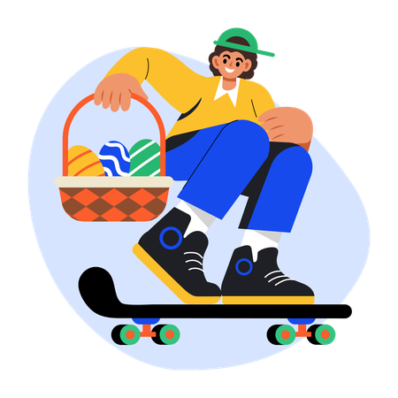 バスケットを持つイースターの少年  イラスト