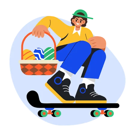 バスケットを持つイースターの少年  イラスト
