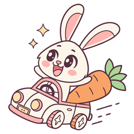 Easter Bunny Driving a Tiny Carrot Car  Illustration