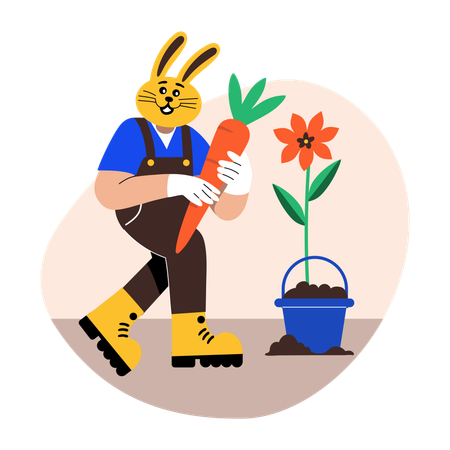 Easter bunny holding carrot  Illustration