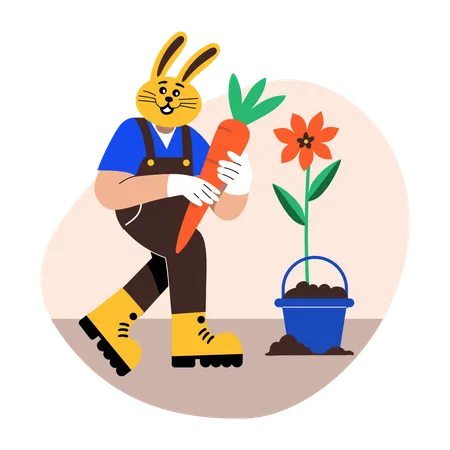 Easter bunny holding carrot  Illustration