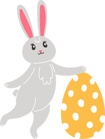 Easter bunny holding painted egg  Illustration