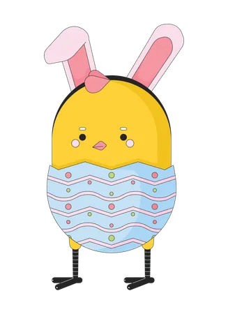 Easter Chick Egg Wearing Bunny Ears 2 D Linear Illustration Concept Funny Baby Chicken Rabbit Ears Cartoon Character Isolated On White Eastertime Happy Metaphor Abstract Flat Vector Outline Graphic Illustration