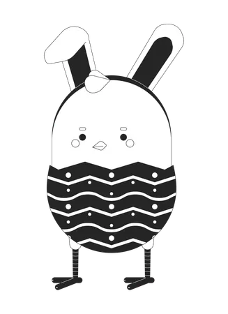 Easter Chick Egg Wearing Bunny Ears Black And White 2 D Illustration Concept Funny Baby Chicken Rabbit Ears Cartoon Outline Character Isolated On White Eastertime Happy Metaphor Monochrome Vector Art Illustration