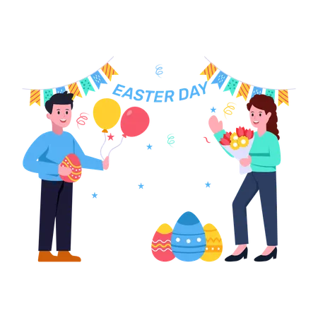 Easter Day Flat Illustration With High Resolution Illustration